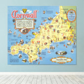 Kaart van Cornwall, Engeland Canvas Afdruk (Insitu (Houten vloer))