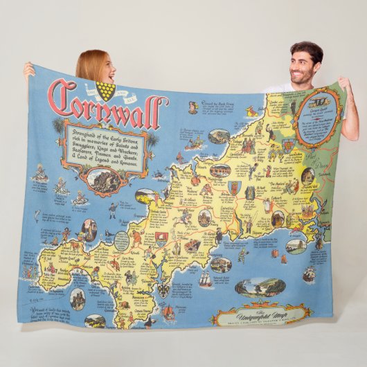 Kaart van Cornwall, Engeland Fleece Deken (In situ)