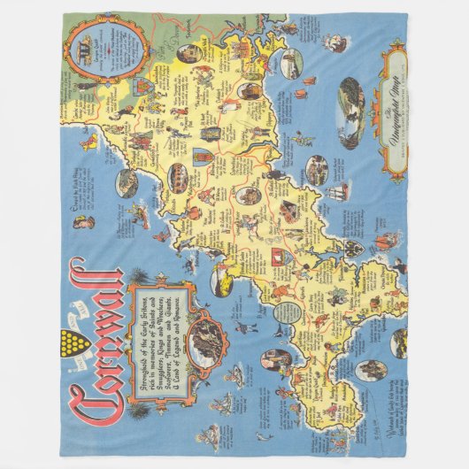 Kaart van Cornwall, Engeland Fleece Deken (Voorkant)