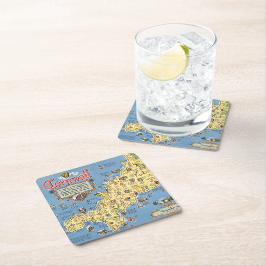 Kaart van Cornwall, Engeland Kartonnen Onderzetters (Insitu)