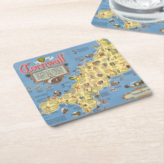 Kaart van Cornwall, Engeland Kartonnen Onderzetters (Schuin)