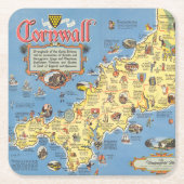 Kaart van Cornwall, Engeland Kartonnen Onderzetters (Voorkant)