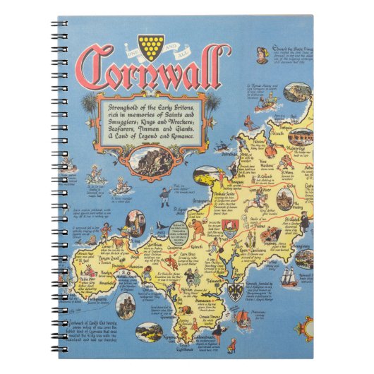 Kaart van Cornwall, Engeland Notitieboek (Voorkant)