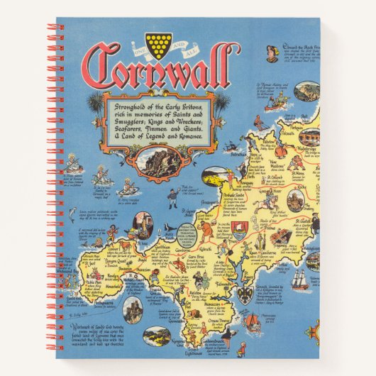 Kaart van Cornwall, Engeland Notitieboek (Voorkant)