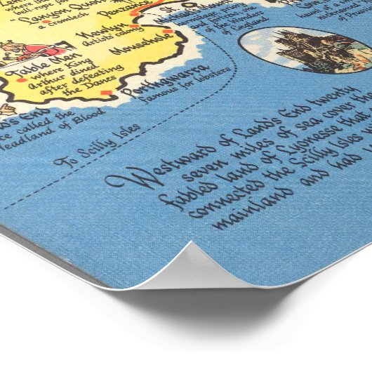 Kaart van Cornwall, Engeland Poster (Hoek)