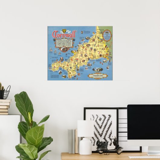 Kaart van Cornwall, Engeland Poster (Thuiskantoor)