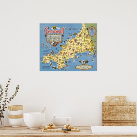 Kaart van Cornwall, Engeland Poster (Keuken)