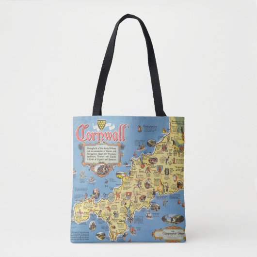 Kaart van Cornwall, Engeland Tote Bag (Voorkant)