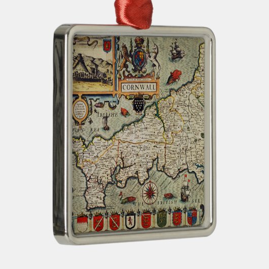 Kaart van Cornwall Metalen Ornament (Rechts)