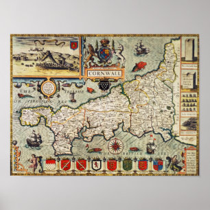 Kaart van Cornwall Poster