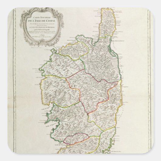 Kaart van Corsica Vierkante Sticker (Voorkant)
