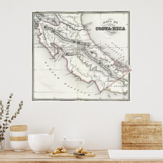 kaart van Costa Rica (1851) Poster (Keuken)