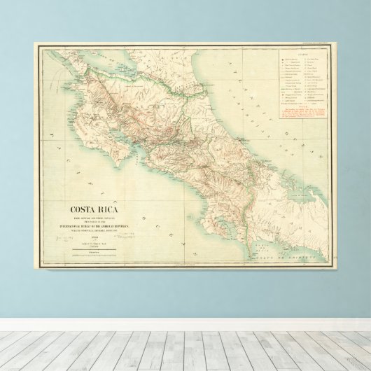 kaart van Costa Rica (1903) Canvas Afdruk (Insitu (Houten vloer))