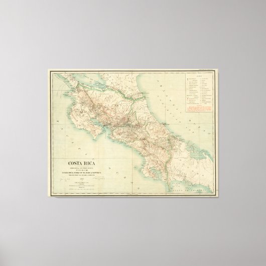 kaart van Costa Rica (1903) Canvas Afdruk (Voorkant)