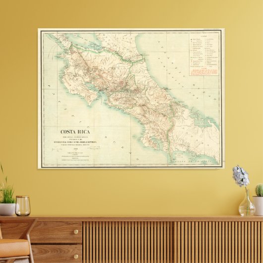  kaart van Costa Rica (1903) Canvas Afdruk (Insitu (Woonkamer))