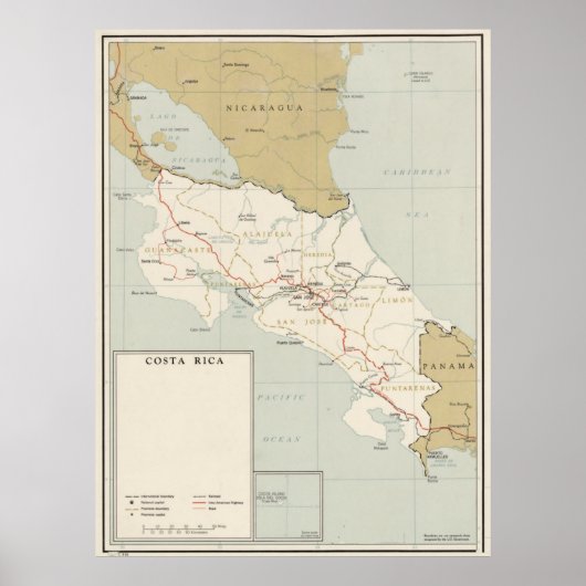  kaart van Costa Rica (1961) Poster (Voorkant)