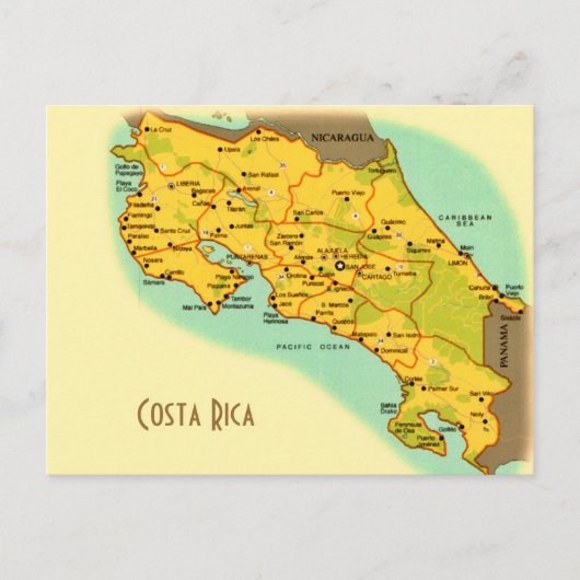 Kaart van Costa Rica Ansichtkaart (Voorkant)