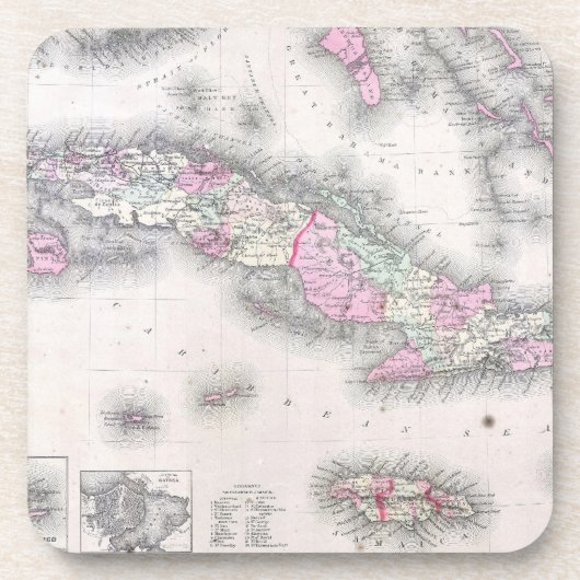  kaart van Cuba (1861) Bier Onderzetter (Voorkant)