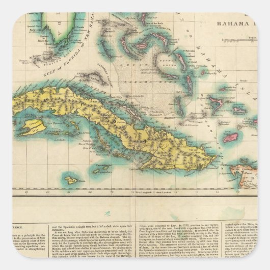 Kaart van Cuba en de Bahama-eilanden Vierkante Sticker (Voorkant)