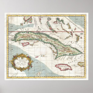kaart van Cuba en Jamaica (1763) Poster