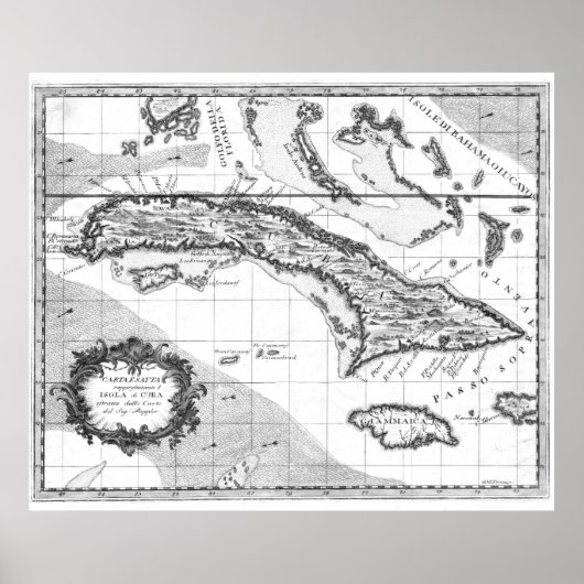 kaart van Cuba en Jamaica (1763) Poster (Voorkant)