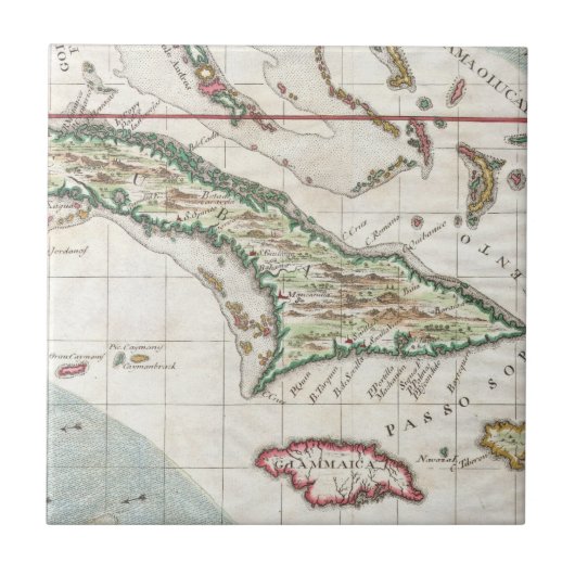  kaart van Cuba en Jamaica (1763) Tegeltje (Voorkant)