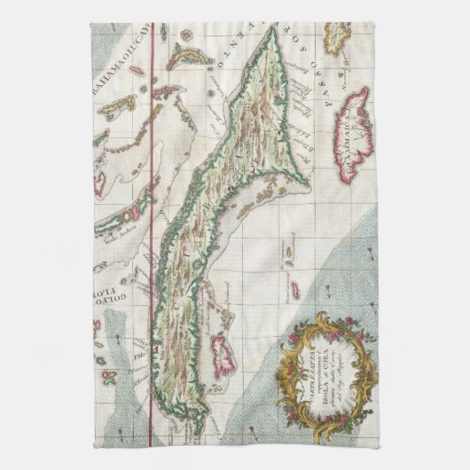  kaart van Cuba en Jamaica (1763) Theedoek (Verticaal)