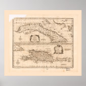 Kaart van Cuba en Puerto Rico (1747) Poster (Voorkant)