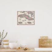  kaart van Cuba, Jamaica, Puerto Rico Poster (Keuken)