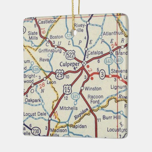 kaart van Culpeper VA Keramisch Ornament (Links)