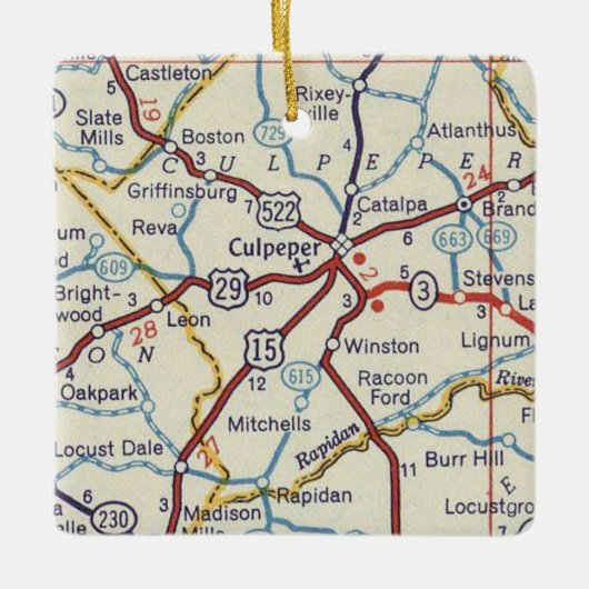  kaart van Culpeper VA Keramisch Ornament (Voorkant)