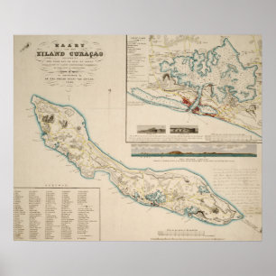 Kaart van Curaçao 1836 Poster