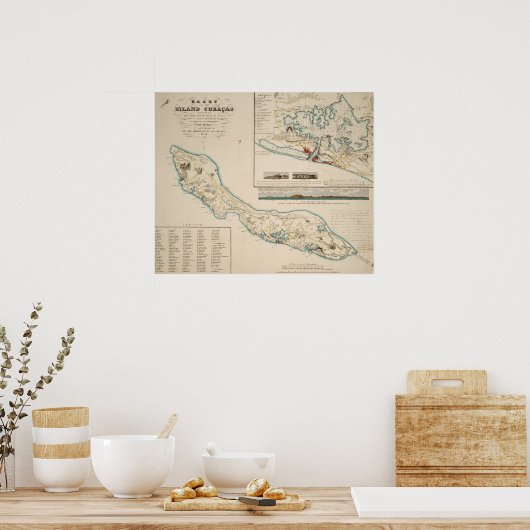 Kaart van Curaçao 1836 Poster (Keuken)