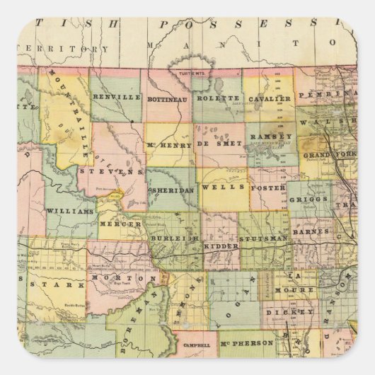 Kaart van Dakota Vierkante Sticker (Voorkant)
