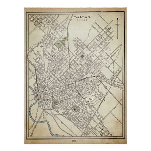  kaart van Dallas, TX (1890) Perfect Poster (Voorkant)