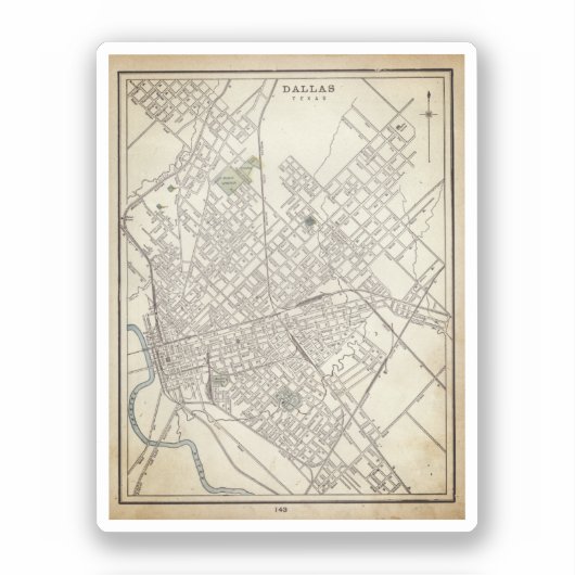  kaart van Dallas, TX (1890) Sticker (Voorkant)