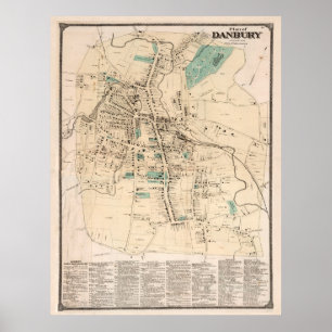 kaart van Danbury Connecticut (1867) Poster
