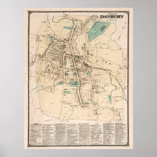 kaart van Danbury Connecticut (1867) Poster (Voorkant)