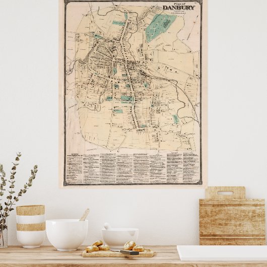  kaart van Danbury Connecticut (1867) Poster (Keuken)