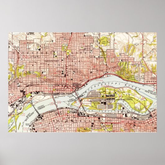  kaart van Davenport Iowa (1953) Poster (Voorkant)