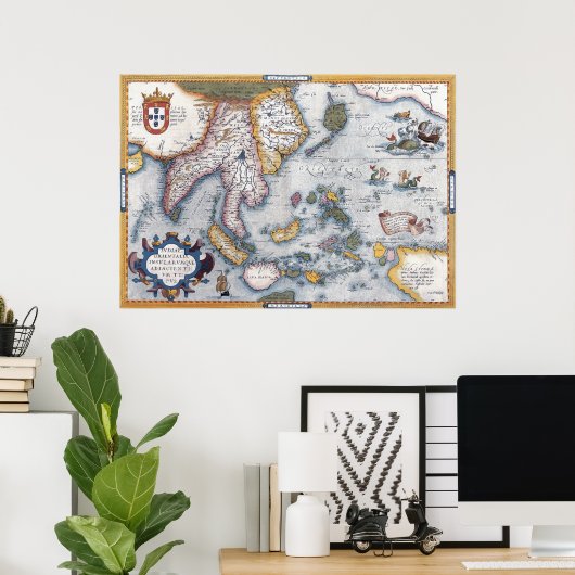  kaart van de 16e eeuw van Zuidoost-Azië Poster (Thuiskantoor)