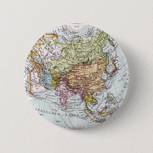 Kaart van de 19e eeuw voor Azië Ronde Button 5,7 Cm (Voorkant)