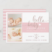 Kaart van de Aankondiging van de geboorte - Roze & (Voorkant / Achterkant)