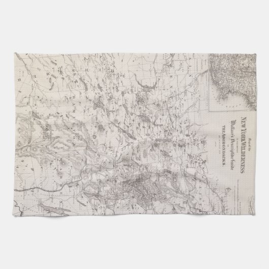 kaart van de Adirondacks New York Theedoek (Horizontaal)