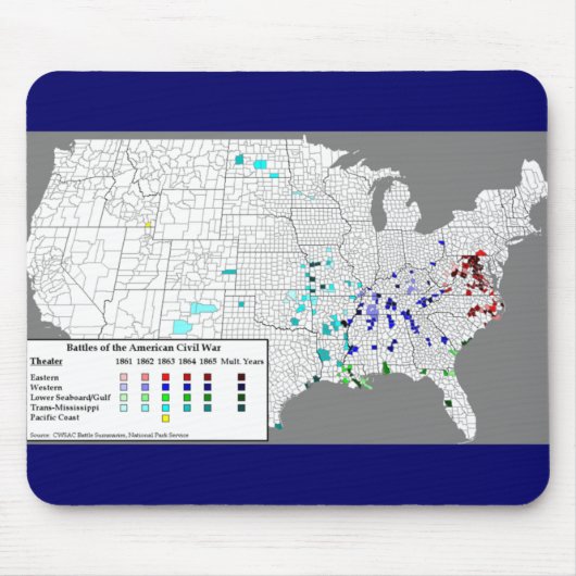 Kaart van de Amerikaanse burgeroorlog Muismat (Voorkant)