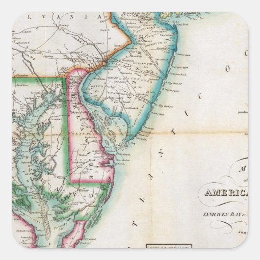 Kaart van de Amerikaanse kust Vierkante Sticker (Voorkant)