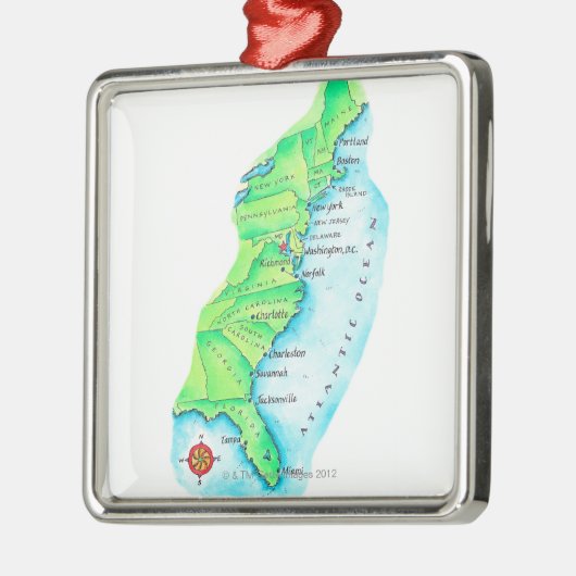 Kaart van de Amerikaanse oostkust Metalen Ornament (Links)