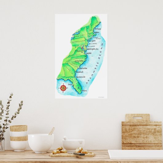 Kaart van de Amerikaanse oostkust Poster (Keuken)
