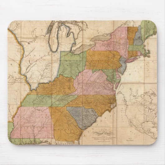 kaart van de Amerikaanse postwegen (1804) Muismat (Voorkant)