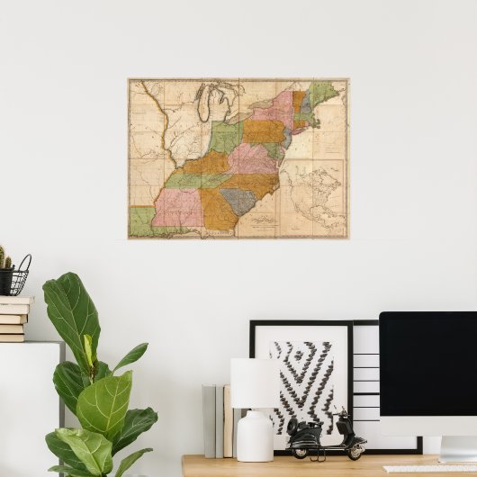  kaart van de Amerikaanse postwegen (1804) Poster (Thuiskantoor)